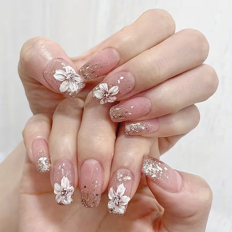 Press-On Fake Nails, Long Ballet Shape, Removable
