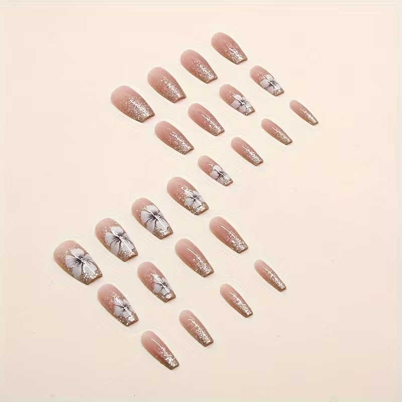 Press-On Fake Nails, Long Ballet Shape, Removable