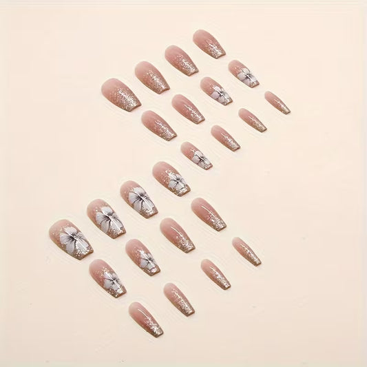Press-On Fake Nails, Long Ballet Shape, Removable